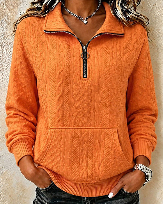 Sweatshirt Halb Reißverschluss Einfarbig Lässig