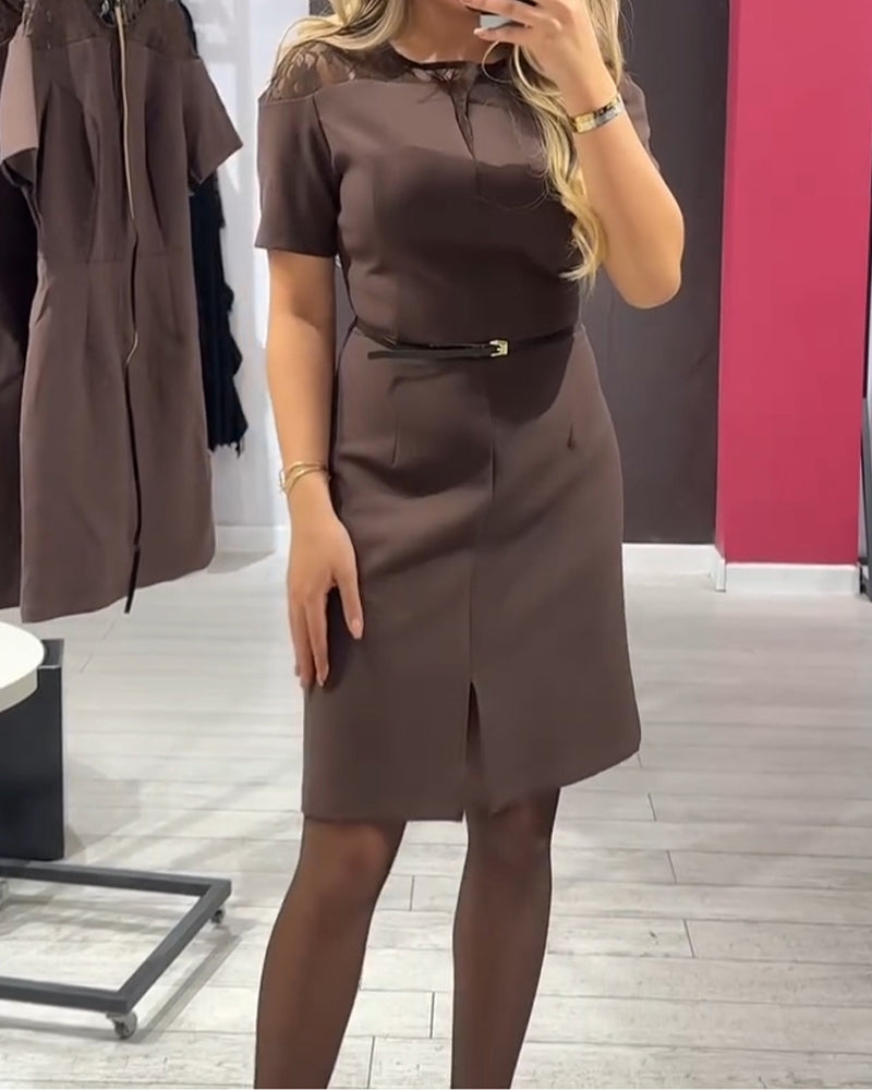 Kleid Elegant Spitze Eingefasst Gerade Schlitz