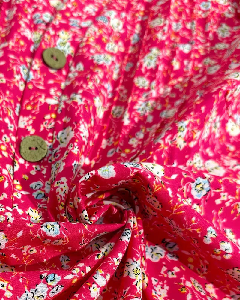 Bluse V-Ausschnitt Knopf Blumenprint