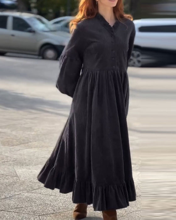 Kleid V-Ausschnitt Rüsche Plissiert Maxi