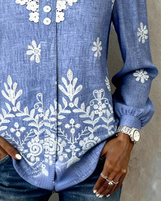 Hemd Puffärmel Bestickt Spitzenbesatz