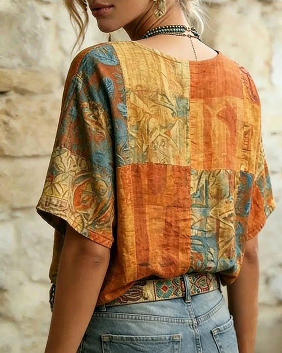 Bluse Vintage Libellenprint Lässig