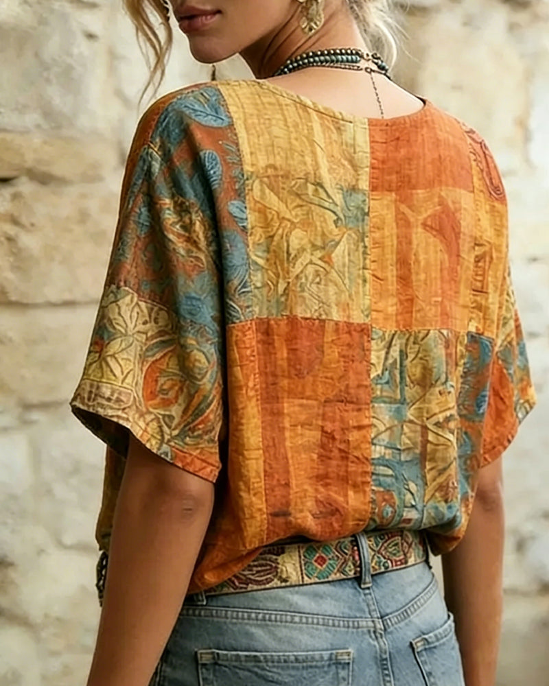 Bluse Vintage Libellenprint Lässig