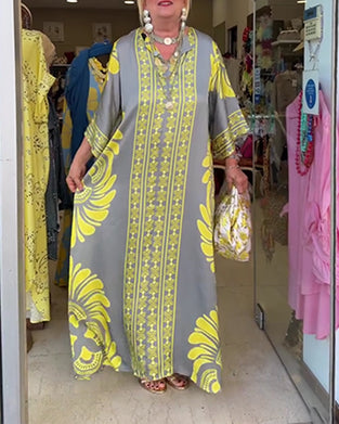 Kleid Halber Ärmel Druck Langer Morgenmantel