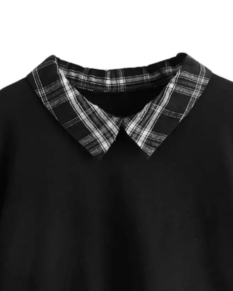 Sweatshirt Kariert Kragen Falsch Zweiteilig
