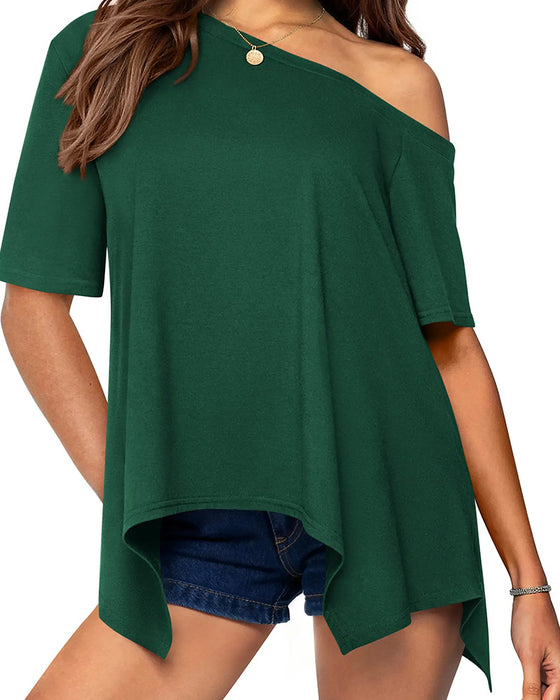 T-Shirt Asymmetrisch Off-Shoulder Kurzarm