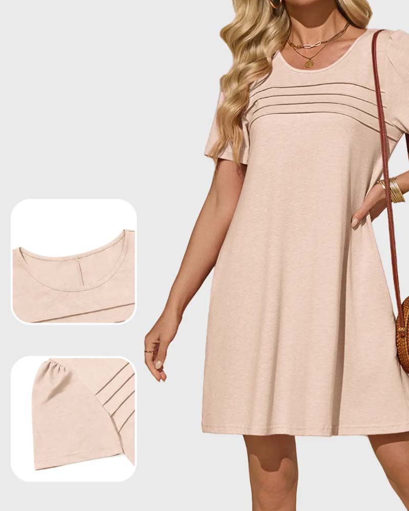 Kleid Rüsche Kurzarm Rundhals