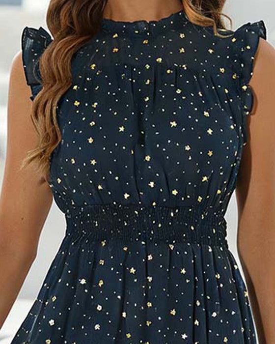 Kleid Rüsche Ärmellos Volant