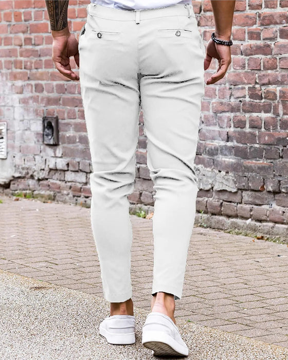 Hose Uni Farbe Knopf Vorne Slim Fit Lässig