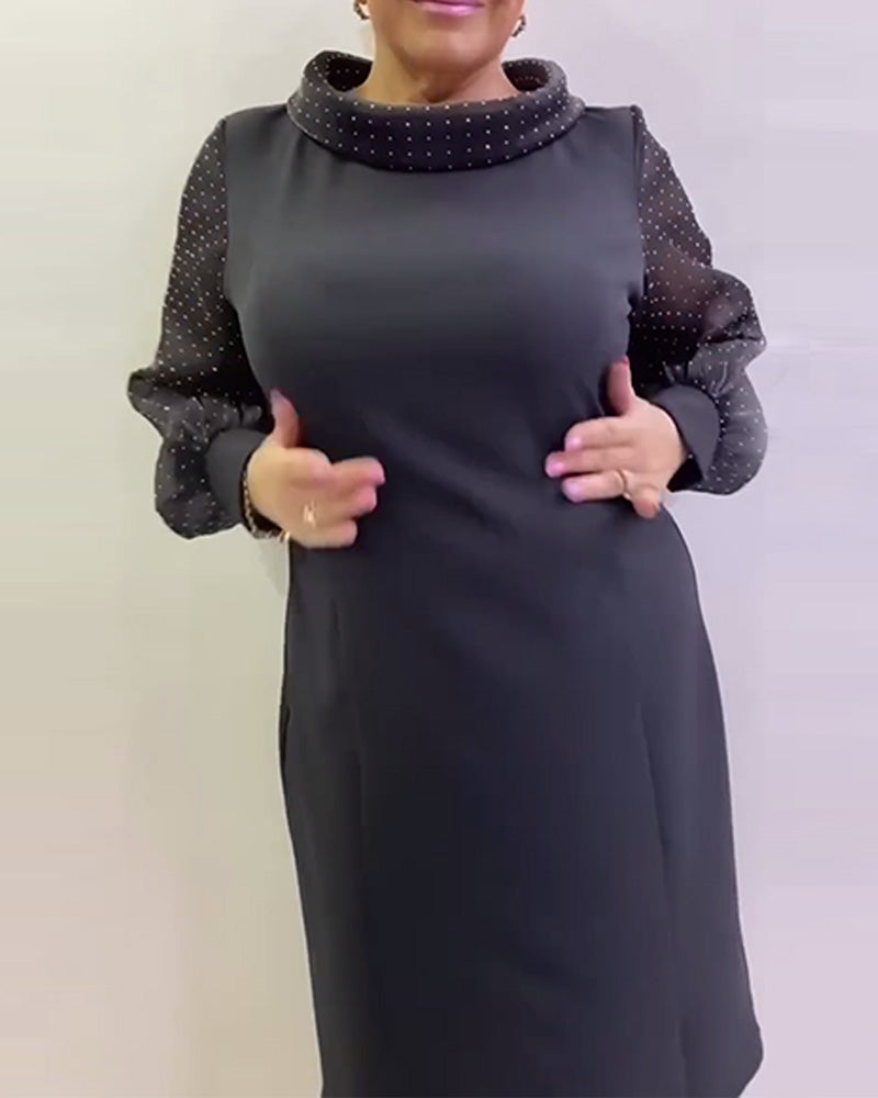 Kleid Laternenärmel Netz Patchwork