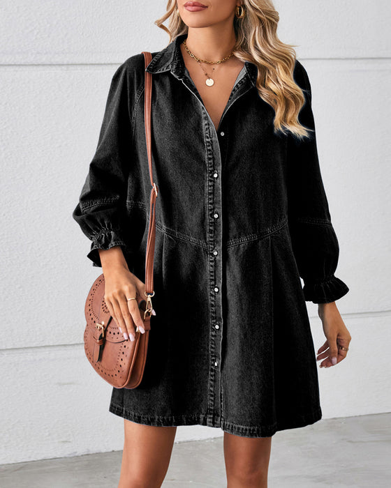 Langarm Patchwork Denim Kleid