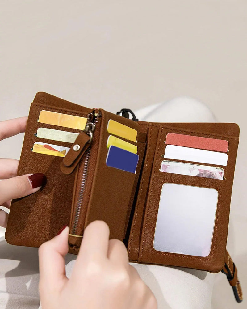 Damen Elegante Minimalistische Kurze Geldbörse Mit Handgelenkschlaufe, Lässige Vielseitige Reißverschluss Kartenhalter Geldbörse, Trendige Geldbörse Für Den Täglichen Gebrauch