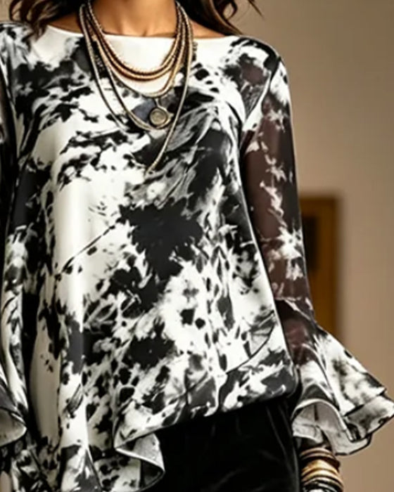 Bluse Tinte Tie-Dye Rüsche