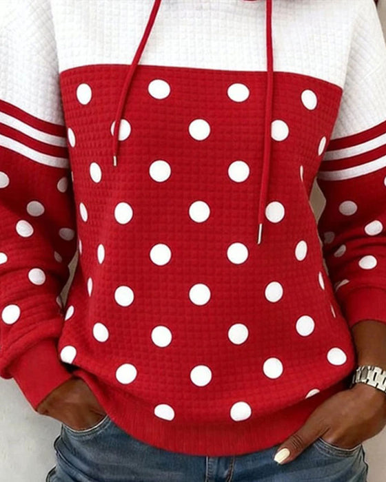 Hoodie Tupfen Farbblock Kordelzug