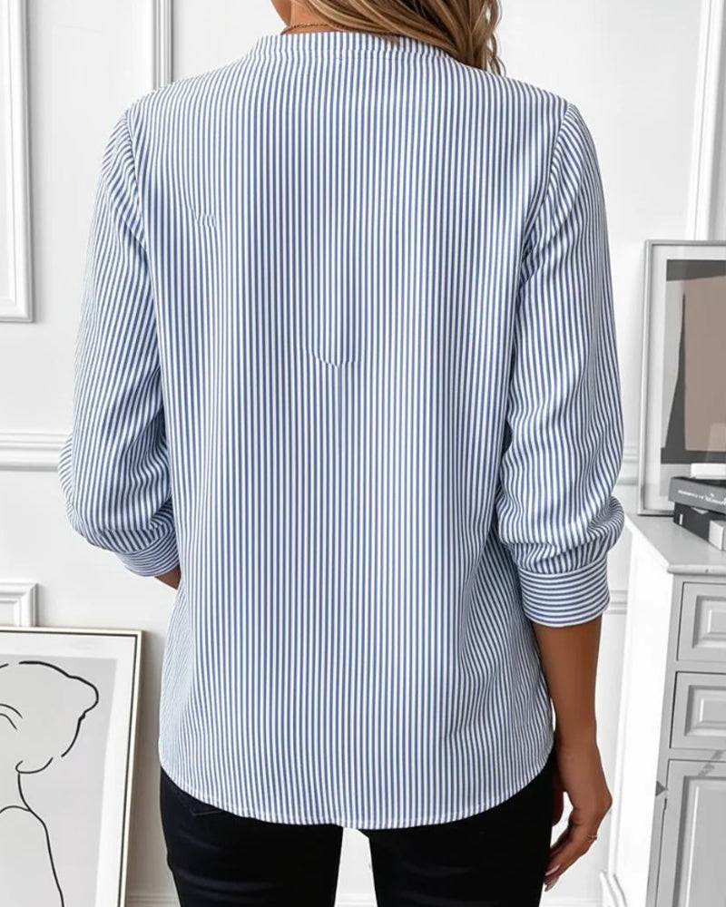 Bluse Gestreift Patchwork Reißverschluss Hoch