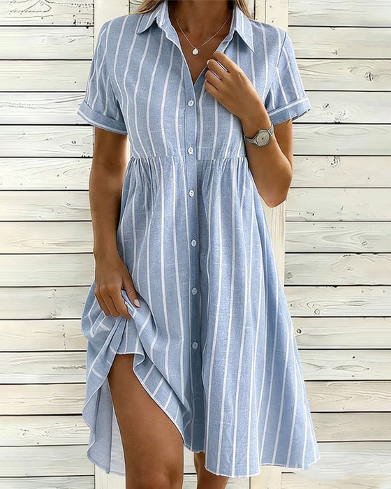 Kleid gestreift tailliert Knopfleiste