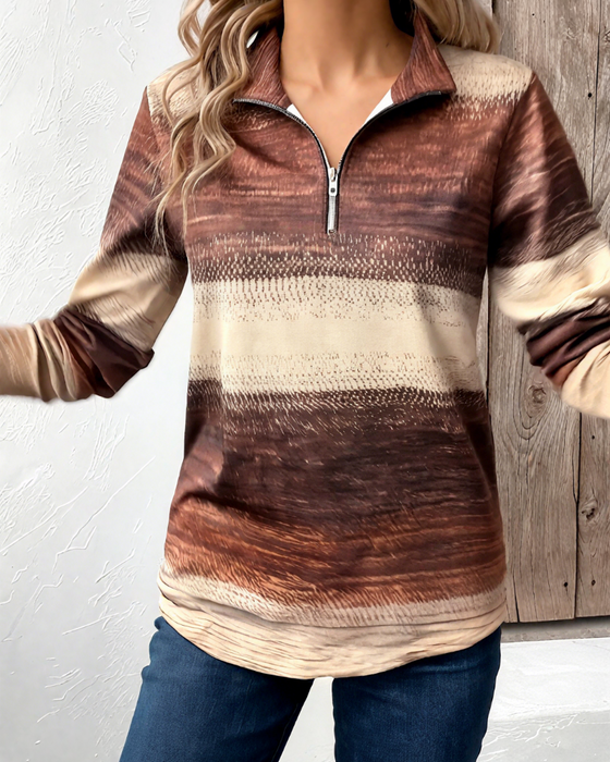 Sweatshirt Stehkragen Halbreißverschluss Verlauf