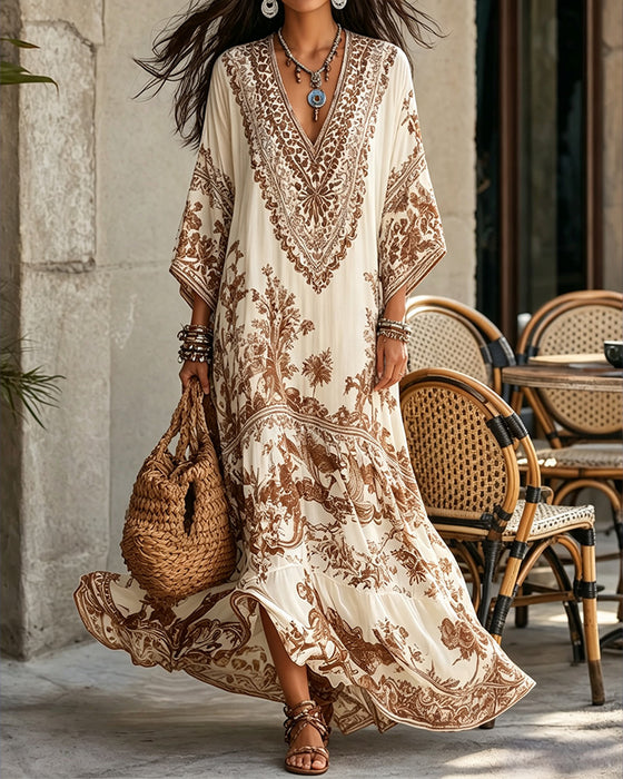 Kleid V-Ausschnitt Bohemian Ausgestellt Asymmetrisch