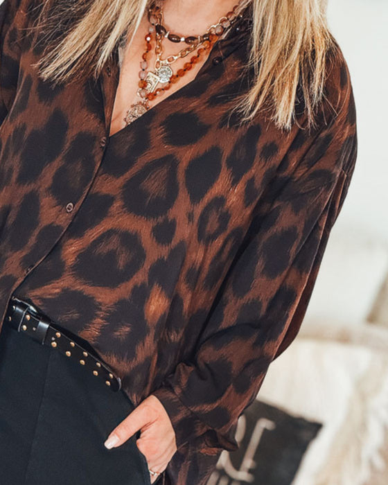 Hemd Leopardenprint lässig langärmlig