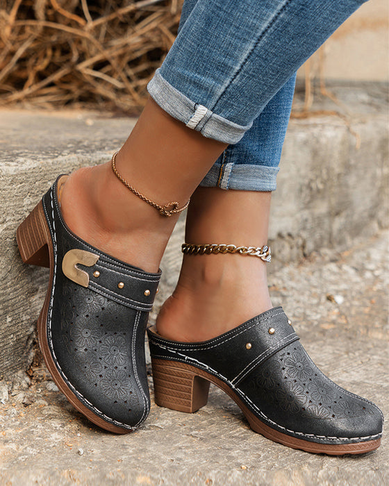 Sandalen Bedeckte Zehe Blockabsatz Schlupf