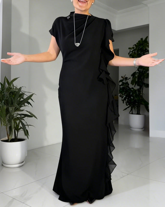 Modisches unifarbenes Kleid mit Rüschen-Design