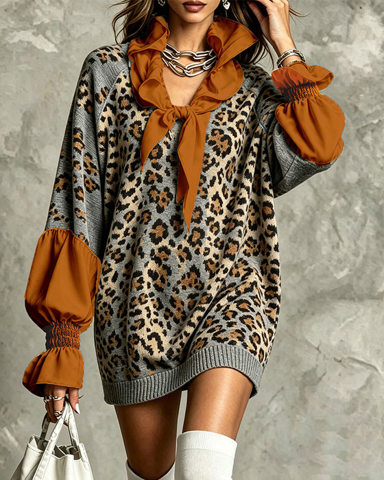 Sweaterkleid Leopard Patchwork Lässig