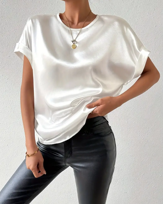 T-Shirt Rundhalsausschnitt Satin Glatt