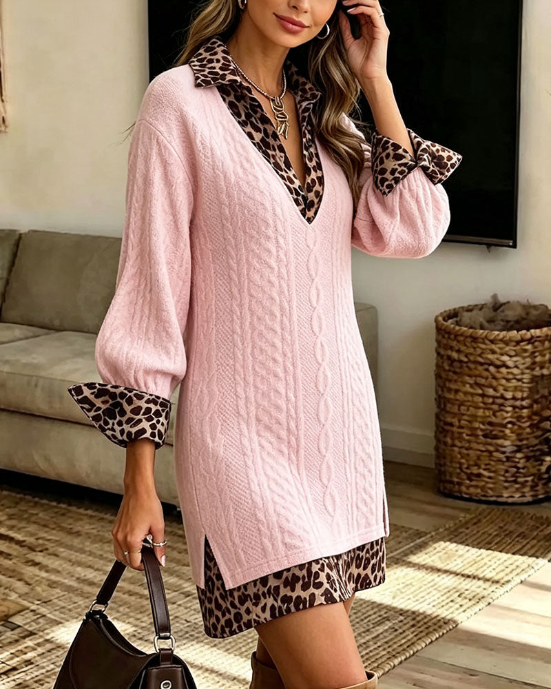 Kleid Revers Leopard Mode Schlitz