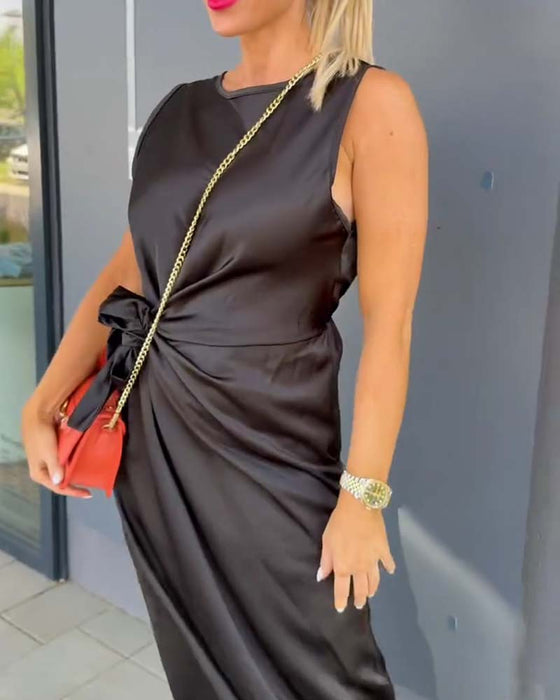 Kleid Ärmellos Figurbetonte Taille Uni
