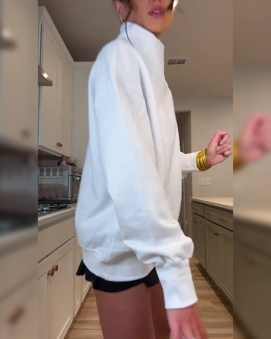 Lässiges Sweatshirt mit hohem Kragen, einfarbig