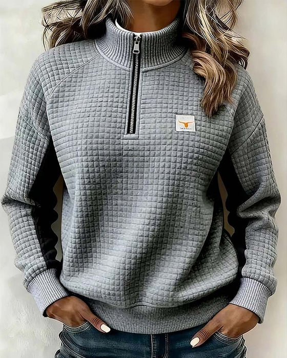 Sweatshirt Stehkragen Waffelmuster Colorblock