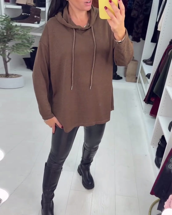 Unregelmäßige weite Uni-Langarm-Hoodie