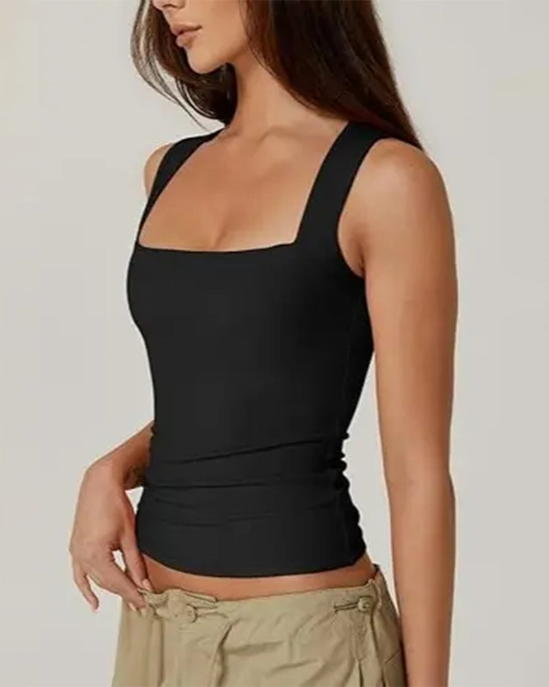 Tanktop Quadratischer Ausschnitt Gerippt Einfarbig