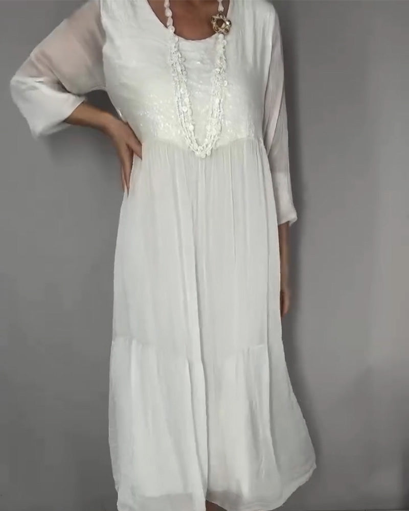 Kleid Chiffon Pailletten Patchwork Lang