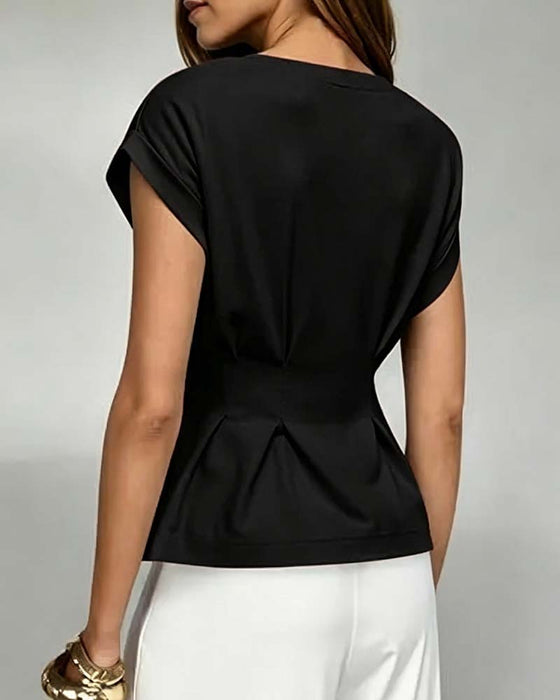 T-Shirt Cap Ärmel Geraffte Taille