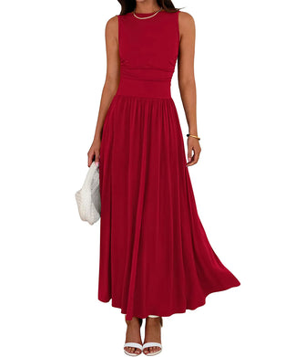 Kleid Ärmellos Geraffte Tasche Lang