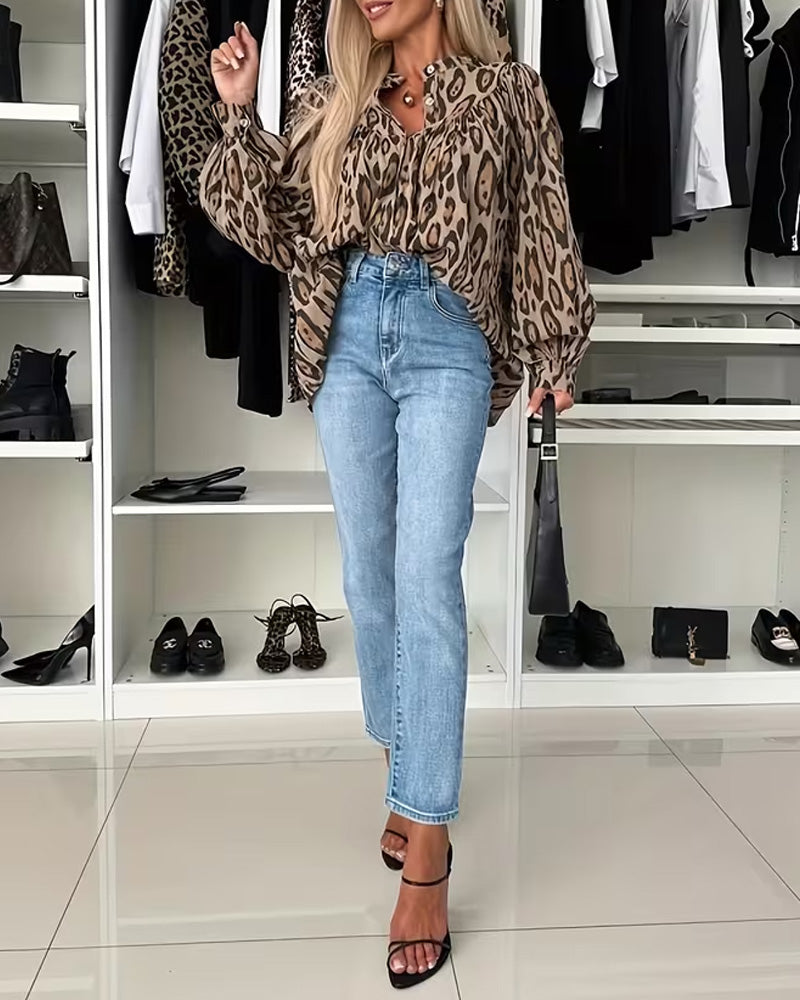 Langarm‑Bluse Mit Leopardenmuster