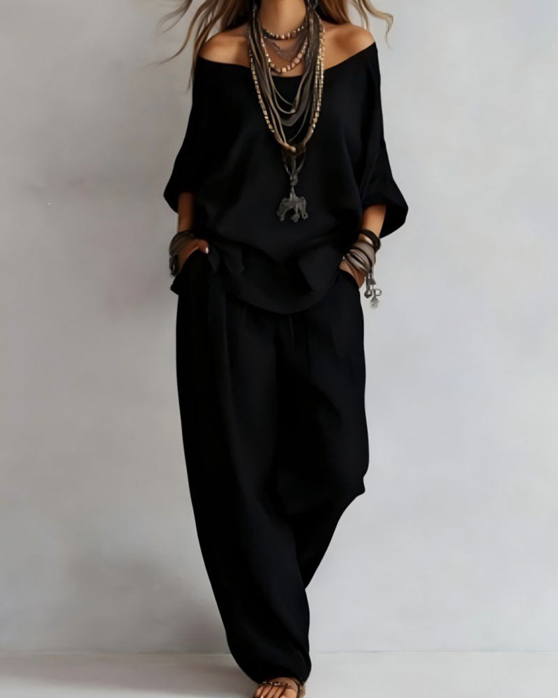 Set Off-Shoulder Weite Hose Zweiteilig