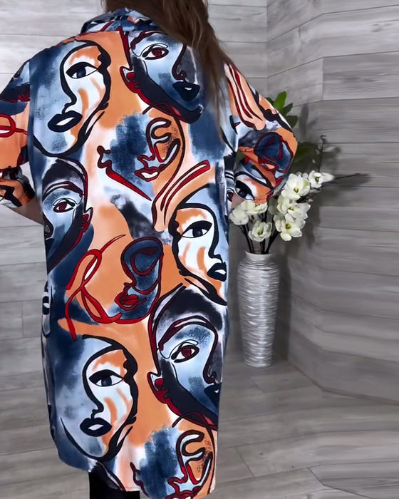 Bluse Modisch Bedruckt Mit Knopfleiste
