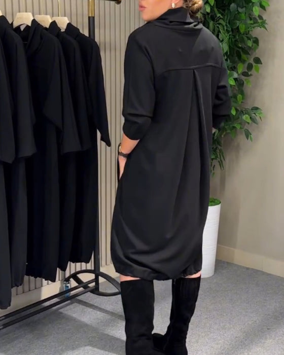 Kleid stylisch 3/4-Arm Ärmel Schalkragen