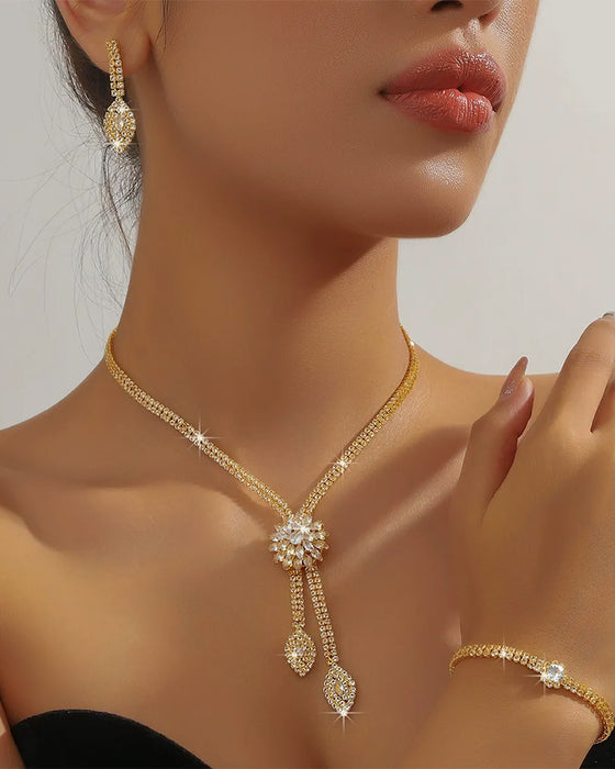 🌼✨ Damen Schmuckset mit Zirkonblume
