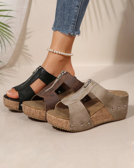 Sandalen Reißverschluss Keilabsatz Lässig