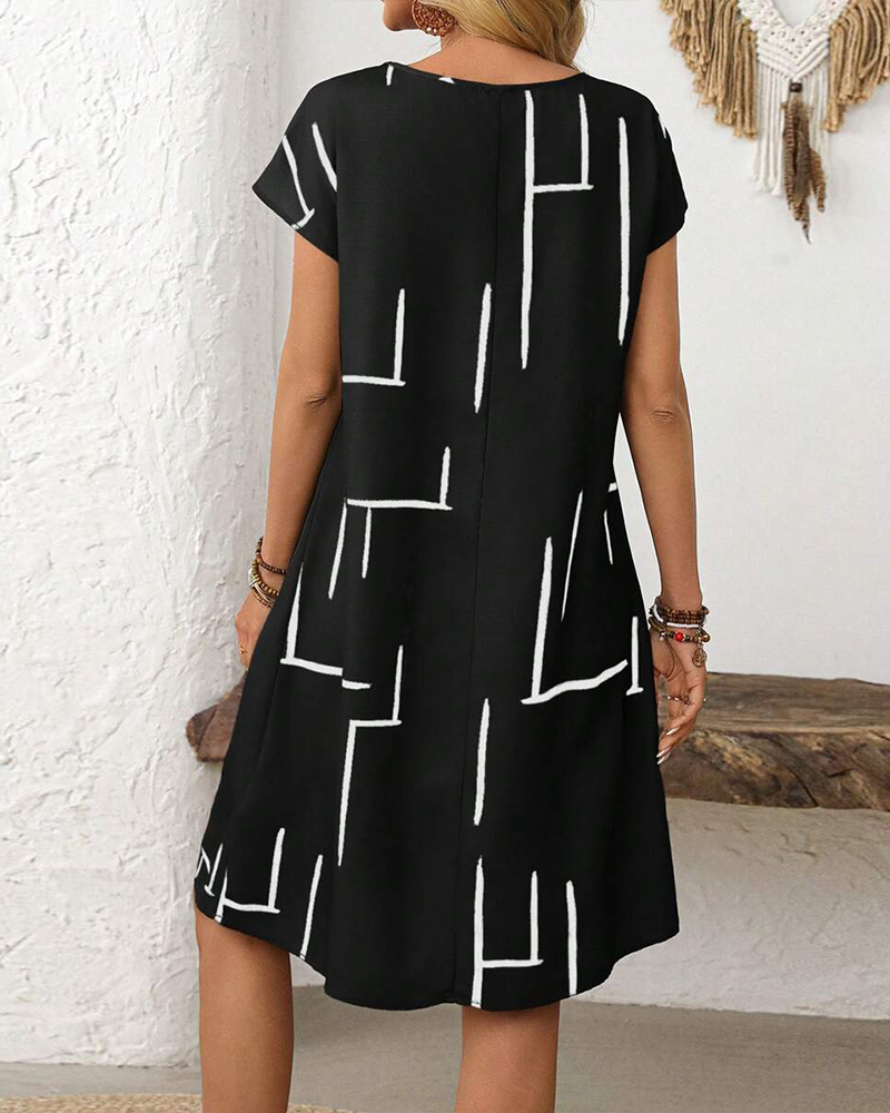 Kleid Damen Sommer Lässig Druck Rundhals