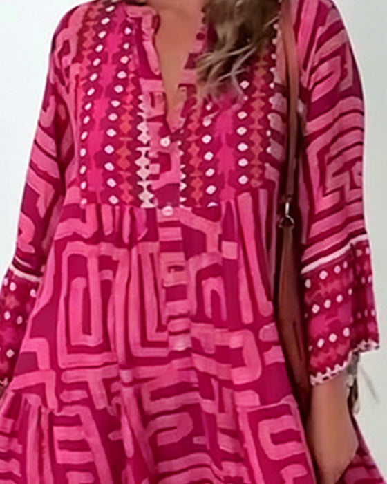 Kleid Etnisch Geometrischer Druck