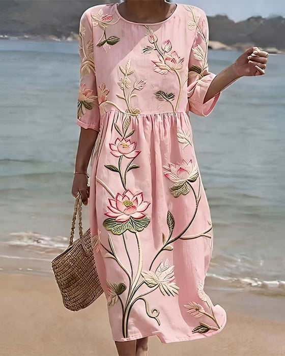 Blumenkleid Mit Rundhalsausschnitt