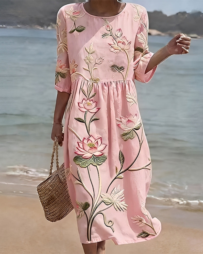 Blumenkleid Mit Rundhalsausschnitt