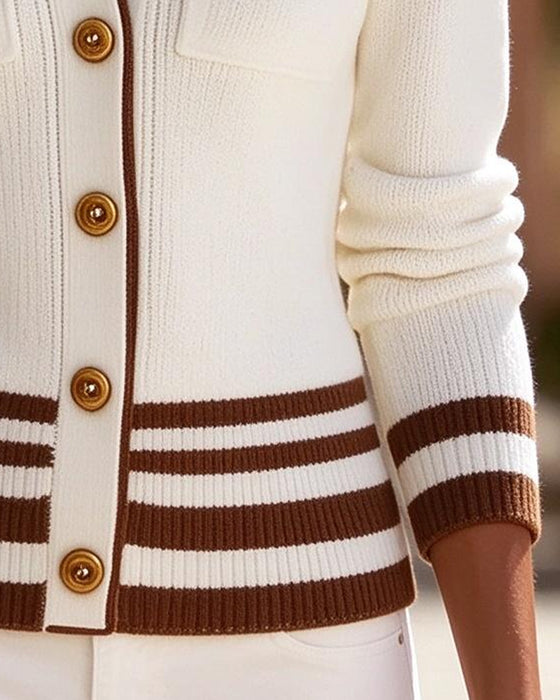 Cardigan Revers Knopf Streifen