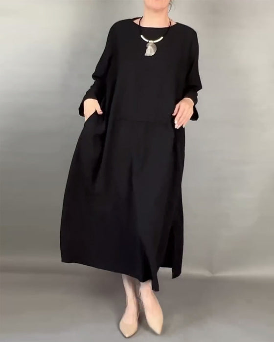 Lockeres Plus-Size-Kleid Mit Knöpfen In Unifarbe