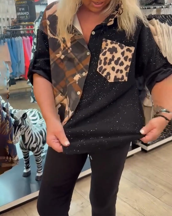 Hemd Kragen Tasche Patchwork-Print