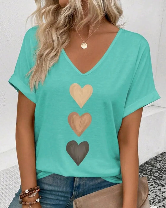T-Shirt V-Ausschnitt Herzprint